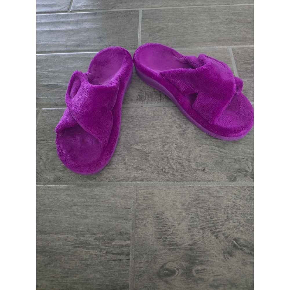 Vionic Relax Purple Terrycloth Adjustable Orthotic Slide Slippers Womens Size 8